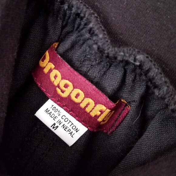 DRAGONFLY Fair Trade Wide Leg High Waist Tie Belt Palazzo Pant M Black Lagenlook - Picture 7 of 15